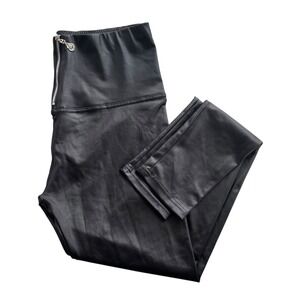 NEW MIX Womens M/L Black Shiny Faux Leather Zip Front High Waist Leggings Grunge